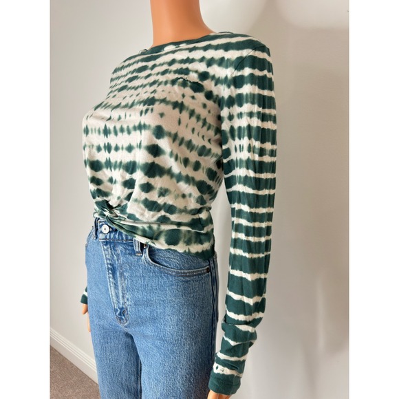 PINK Victoria's Secret Tie Dye Twist Front Long Sleeve Top Green White XS - Picture 2 of 14